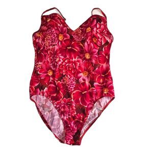 Shape FX Floral One Piece Swimsuit Bathingin Reds & Orange Pink White Suit sz 16